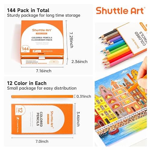 Shuttle Art 144 PCS Colored Pencils Bulk, 12 Assorted Colors, Pack of 12, Break-Resistant, Pre-sharpened Colored Pencils for Kids, Bulk Pack School Supplies for Teachers & Students thumbnail 3