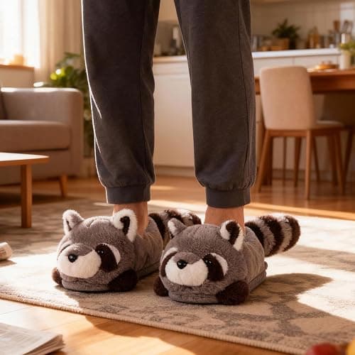 Women's Slippers Cute Wild Animal Fuzzy Plush Funny Slippers Novelty Fox Raccoon Red Panda Sloth Hedgehog Squirrel Koala Cozy Soft Winter Warm House Shoes for Indoor/Outdoor thumbnail 3