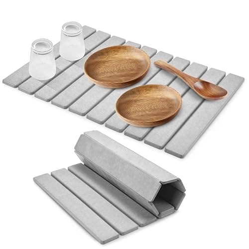 Large Stone Dish Drying Mats for Kitchen Counter, 24"(L)×16"(W) Collapsible Quick Dry Dish Drying Mat, Eco-Friendly Absorbent Diatomaceous Earth Mat for Dishes Bottles Cups, Match Any Countertop - Classic - Image 1