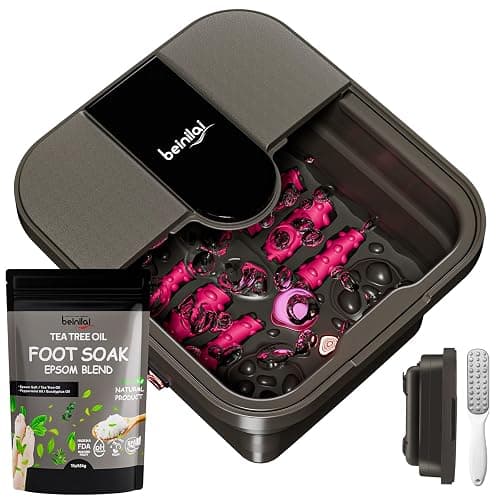 Beinilai Collapsible Foot Spa Bath with Heat,Bubble,Massage Rollers, Tea Tree Oil Foot Soak with Epsom Salt, Pedicure Foot File, Red Light,Removable Pumice Stone,Pedicure Foot Spa - Image 1