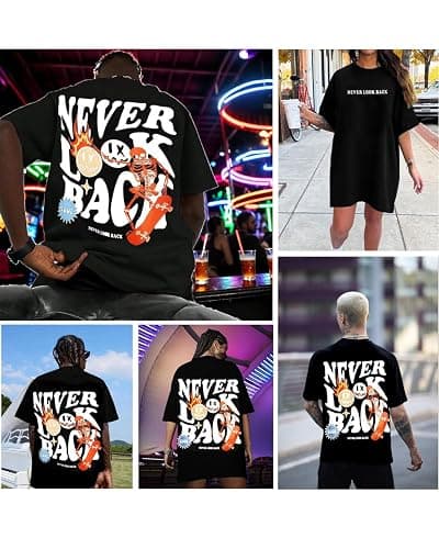 UOUA Mens Graphic Tees Vintage T-Shirts Oversized Letter Print Casual Crewneck Cotton Top Short Sleeve Rapper Streetwear thumbnail 6