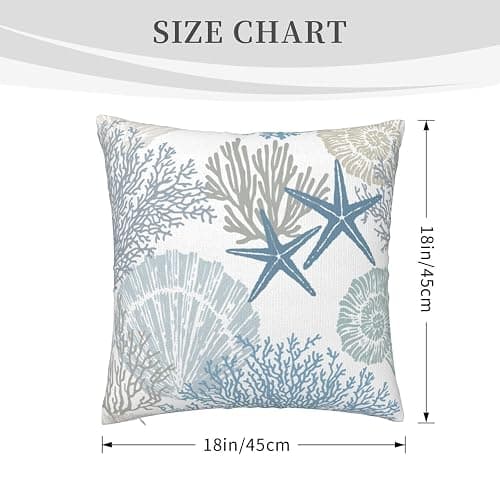 Tebjh Nautical Coastal Beach Pillow Covers 18x18 Set of 2, Ocean Themed Seashell Coral Starfish Throw Pillow Covers Outdoor Decorative Pillow Case for Couch Bed Sofa Cushion Home Decor thumbnail 3