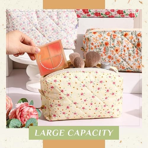 Paterr 10 Pcs Quilted Makeup Bag Bulk Cotton Floral Cosmetic Bag Women Girls Bridesmaid Gifts Cute Makeup Pouch Coquette Aesthetic Travel Toiletry Organizer(Classic Style,7.87 x 4.72 x 3.15 Inches) thumbnail 4