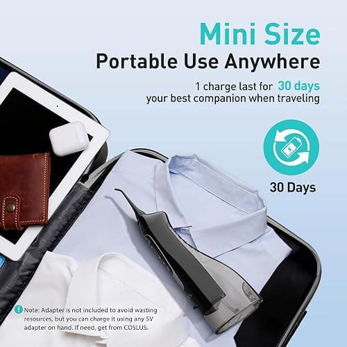 COSLUS Water Dental Flosser Teeth Pick: Portable Cordless Oral Irrigator 300ML Rechargeable Travel Irrigation Cleaner IPX7 Waterproof Electric Flossing Machine for Teeth Cleaning C20(F5020E) thumbnail 4