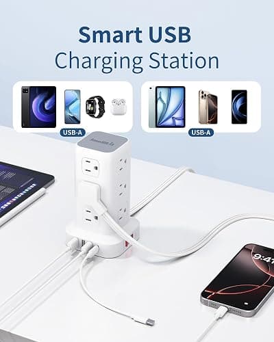 Extension Cord with Multiple Outlets, SMALLRT Flat Plug Surge Protector Power Strip Tower with USB 12 AC Outlets, 6.5FT Ultra Thin Extension Cord Outlet Extender for Home Office, Overload Protection thumbnail 7