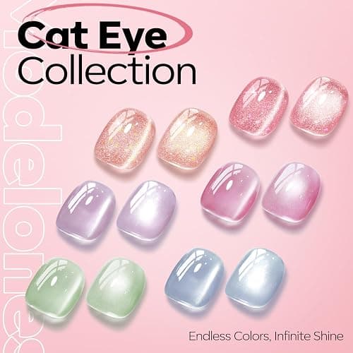 modelones Pink Cat Eye Gel Nail Polish Light Pink 9D | with Magnet Shimmer Glitter Gel Polish Soak Off Reflective Translucent Jelly Gel Nail Polish 15 ML thumbnail 6