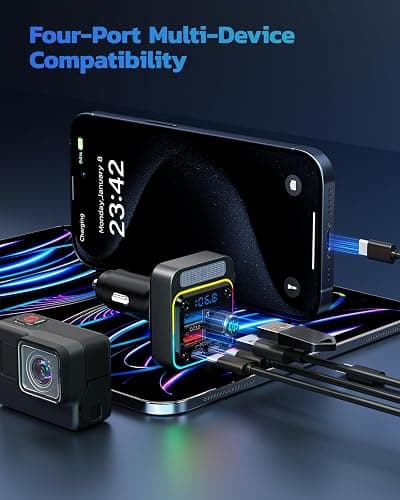 Nulaxy 54W Bluetooth 5.3 Car Adapter Charger 4-Port Fast Charging [PD36W & QC3.0 18W], Wireless Radio FM Transmitter with Deep Bass Player, 5 Colors LED Backlit, Hands-Free Calling, Support USB Drive thumbnail 6