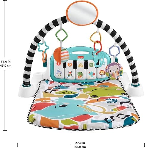 Fisher-Price Baby Playmat Glow and Grow Kick & Play Piano Gym, Blue Musical Learning Toy with Developmental Activities for Newborns 0+ Months - Light Blue thumbnail 2