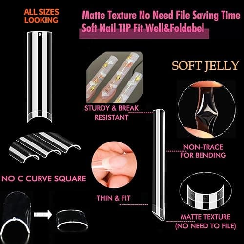 UNA GELLA Nail Tips Square XXL Tips 120 PCS No C Curve Gel Tips Extra Long Square Straight Nails Half Fake Nail Tips No Trace for Acrylic Nails Tips for Home DIY with Box thumbnail 4