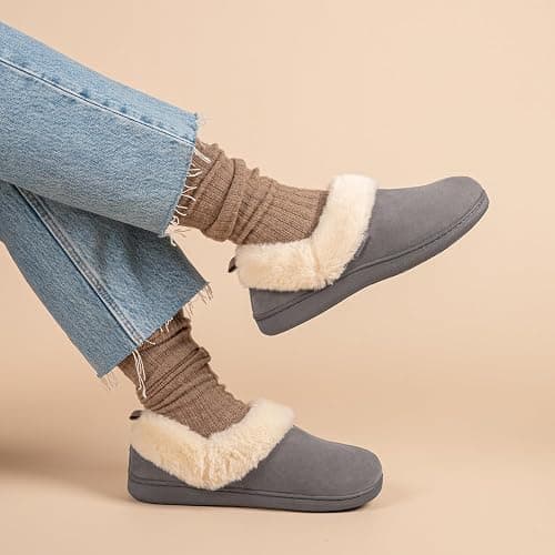 FamilyFairy Women's Warm Bootie Slippers Winter Cozy House Shoes Non Slip Indoor Outdoor with Fuzzy Collar thumbnail 2