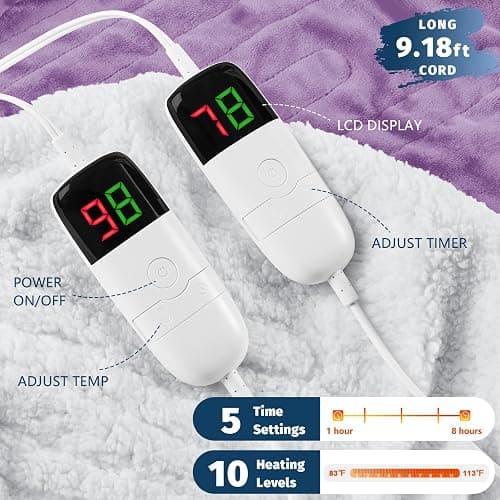 Heated Electric Blanket Queen Size - 84" x 90" Heating Blanket with Dual Control, 10 Heating Levels & 8 Hours Auto Off, Soft Warm Flannel Blanket, Christmas Birthday Gifts for Senior Grandma thumbnail 3