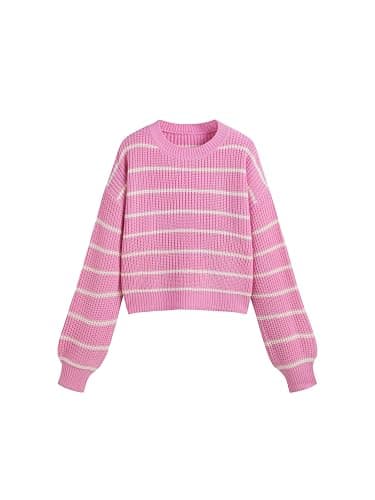CIDER Women’s Cropped Striped Sweater Long Sleeve Crew Neck Trendy Pullover Tops - Image 1