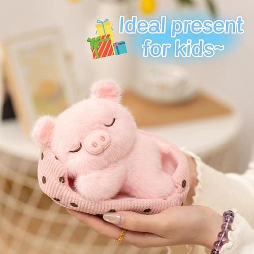 unsnurnoch 5.5" 2-in-1 Sleeping Pig Plush Toy Set, Cute Pink Pig Stuffed Animal with Nest, Soft Piggy Plush Doll for Kids Girls Boys, Kawaii Animal Present for Birthday Christmas Room Decor thumbnail 6