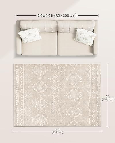 SONGMICS HOME Area Rug, 5x7 ft Rug for Bedroom, Non-Slip Carpet, Home Decor, for Living Room, Machine Washable, Boho Style, Cappuccino Beige UTAR023K01V1 - Cappuccino Beige - 5'W x 7'L thumbnail 2