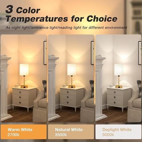 Dicoool Small Bedside Lamps 3 Color Modes - 3000K 4000K 5000K Bedroom Lamps with USB C and A Ports, Pull Chain Gold Table Lamps with AC Outlet, Nightstand Lamps with Gold Metal Base for Kids Reading thumbnail 2
