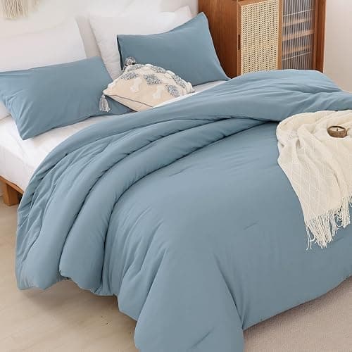 ROSGONIA Comforter Full Size for Boys Teen Girls Dusty Blue, 3pcs (1 Boho Comforter & 2 Pillowcases), Lightweight Dorm Bedding Soft All Season Bed Set thumbnail 2