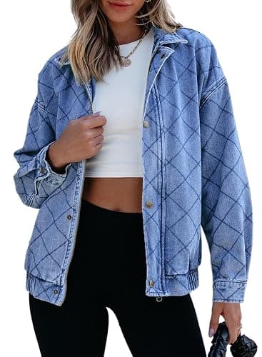 Sidefeel Women's Jean Jacket Long Sleeve Zimbaplatinum Overszied Denim Jackets Shacket Coat Fashion Spring Outfits 2025 - Large - Iceland Blue - Image 1