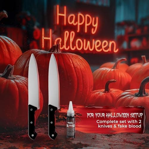 Festicy Realistic Fake Knife Set – Includes 2 Knives & 0.85 oz Fake Blood – Ideal for Halloween, Ghost Face & Chucky Costumes, Pranks & Party Decor thumbnail 5