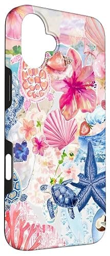 European Summer Preppy Collage Hibiscus and Turtle Case for iPhone 16 Plus thumbnail 3