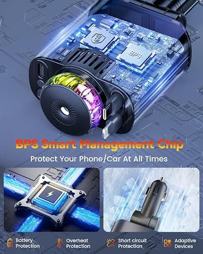 Retractable Car Charger with Air Freshener Diffuser & Star Lights,Multi Port Cigarette Lighter Adapter for iPhone Car Phone Charger USB-C/Type-C Fast Charging with 2 Retractable Cable,Car aromatherapy thumbnail 7