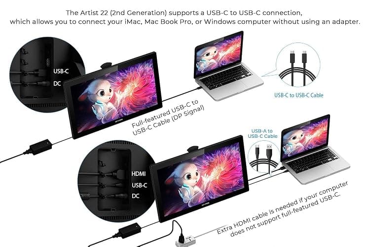 Drawing Tablet with Screen XPPen Artist 22 2nd Computer Graphics Tablet 122% sRGB with 8192 Levels Tilt Function Battery-Free Stylus, 21.5inch Pen Display Compatible with Windows, Mac, Linux - 21.5 Inch - Standard W/O Keys thumbnail 4
