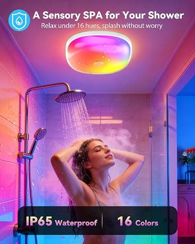 IP65 Waterproof Rechargeable Shower Light – 6″ 300LM Bright Shower Lamp, 16 Colors Mood Lighting with Touch & Remote Control, Magnetic Wireless Ceiling/Wall Light for Inside Shower, Bathroom, Bathtub thumbnail 2