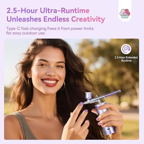 SAVILAND Pro Airbrush for Nails: 2026 Optimized 25 PSI for Flawless Nails Engineered for Flow-Locked Atomization & Steady Output 0.3mm DLC-Coated Nozzle, Dual-Charge Cordless for Uninterrupted Salon thumbnail 9