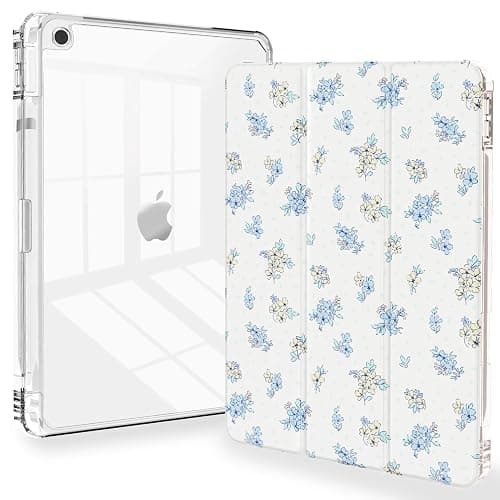 Feams for iPad 9th Generation Case, Trifold iPad 10.2 Case Clear Back Cover with Pencil Holder & Auto Sleep/Wake for iPad 9th/8th/7th Generation 2021/2020/2019, Blue Blossom - Image 1
