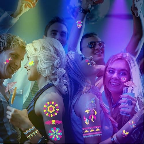 Temporary Tattoos 170 PCS Glow in The Dark Tattoos that React to Neon UV Black Light, Tattoos for Kids Teens and Adult, Neon Glow Party Decorations, Glow in The Dark Party Supplies, Glow Party Favors - A-Blacklight Neon UV Tattoos thumbnail 2