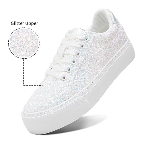 Jeekopeg Glitter Platform Sneakers Women Casual Sequin Sparkly Shoes Bling Thick Sole Walking Shoes Shiny Sequin Wedding Sneakers for Lady thumbnail 3