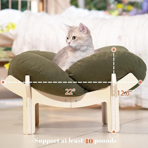 CHEERHOME PETS Elevated Cat Bed Wooden with Cushion Fluffy Pet Couch Sofa for Indoor Cats Raised Kitty Lounge Chair Suitable for Puppy, Cat Furniture(Green) thumbnail 4