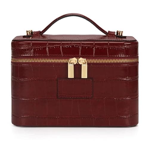 HiTotes Makeup Bag Vanity Case for Women Leather Vanity Bag Travel Toiletry Bags Makeup Organizer with Removable Divider for Daily Use - Image 1