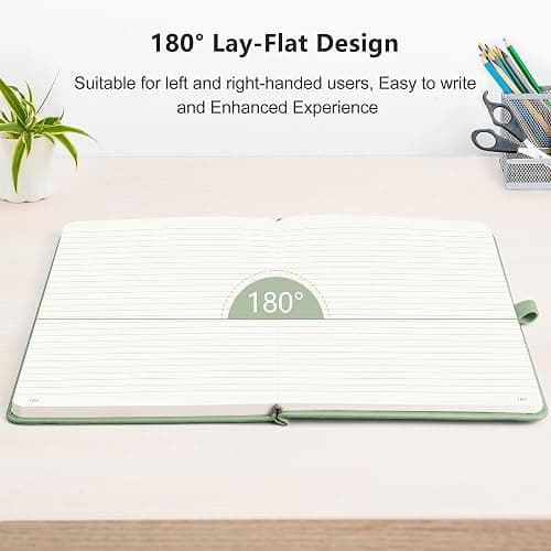 RETTACY Lined Journal Notebook, 192 Numbered Pages, A5 Medium Size (5.7'' x 8.3''), for Men & Women, Journaling, Writing, Work & Office, Leather Hardcover, 100 GSM Thick Paper (Light Green) thumbnail 7