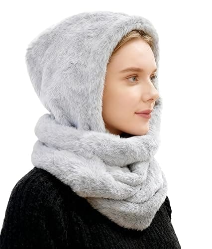 Lina & Lily Faux Fur Hood & Infinity Scarf Combo Winter Head Neck Wrap for Women thumbnail 2