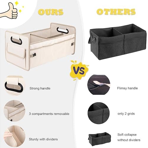 JiatuA Car Trunk Organizer, Car Organizers and Storage Collapsible Multi Compartment Container Box, Adjustable Car Accessories for SUV Sedan Truck, Standard Size, Beige thumbnail 4