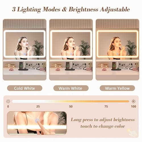 CSZZD White Vanity Desk with 360° Rotating Organizer & Charging Station | Large Makeup Vanity with LED Lighted Mirror and 6 Storage Drawers, Bedroom Vanity Table for Women Girls thumbnail 5