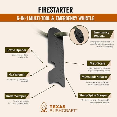 Texas Bushcraft Fire Starter - 3/8" Thick Ferro Rod with Striker and Paracord Wrist Lanyard – Waterproof Flint Fire Steel Survival Lighter for Your Camping, Hiking and Backpacking Gear thumbnail 7