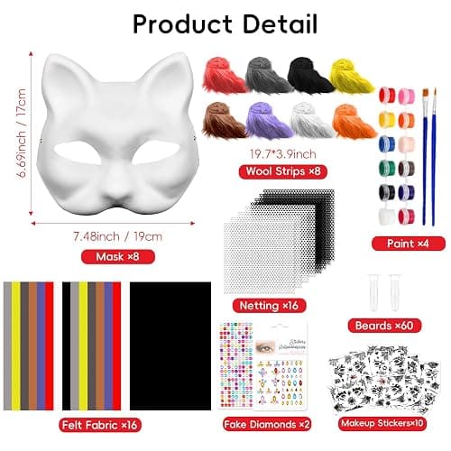 Blurap 124 PCS Therian Mask Kit Cat Masks to Dress Up DIY Therian Cat Mask Set with Fur Eye Mesh Stickers Furry Masks for Christmas Easter Crafts Masquerade Cosplay Party thumbnail 3