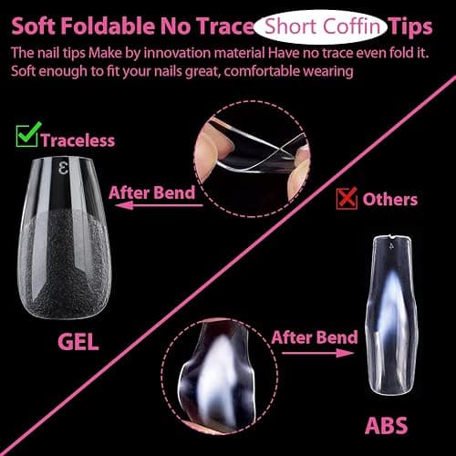 UNA GELLA Short Coffin Nail Tips 12 Sizes Short Coffin Gel Nail Tips 120Pcs Long Lasting Soft Gel Nails Tips Clear Full Cover Nails Tips Acrylic False for Nail Extension DIY Salon thumbnail 4