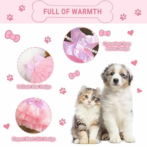 Dog Dresses, Fashion Pet Dog Clothes, Striped Mesh Puppy Dogs Princess Dresses (Pink, Small) thumbnail 3
