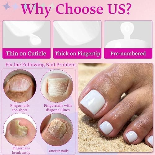 LoveOurHome 120pc White Press on Toenails Women Fake Toe Nails with Tabs, White Fake Toenails Press on Toes Nails Glue on Toenail Acrylic Toe Nail Tips Artificial False Toenail for Women Girls thumbnail 2