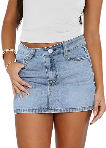 DEICAEVO Womens Denim Skirt Casual Mini Jean Skirt Stretch Low Waist Jean Skirt for Women Zip Fly Denim Mini Skirts