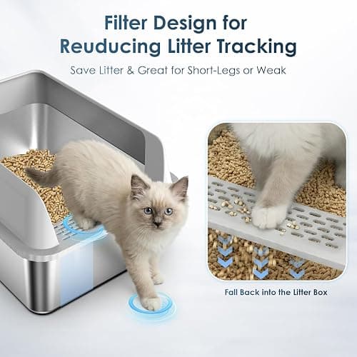 Suzzipaws Stainless Steel Litter Box with Lid, 17.3”×13.4”×9" Kitty Litter Box for Kittens & Small Pets, High Sides Metal Cat Litter Box for Leak Proof, Easy to Clean, Non-Stick, Odor Control thumbnail 3