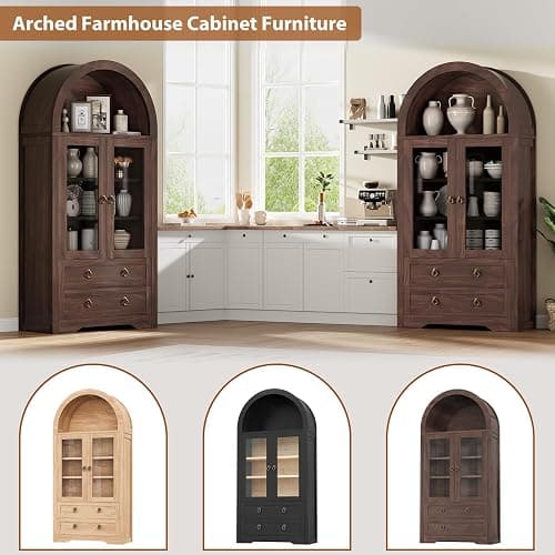Jocoevol Kitchen Pantry Cabinet Arched Cabinet Bookshelf/Bookcase thumbnail 7