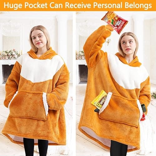seewavom Sherpa Oversized Fleece Wearable Blanket with Sleeves and Pockets for Adults thumbnail 6