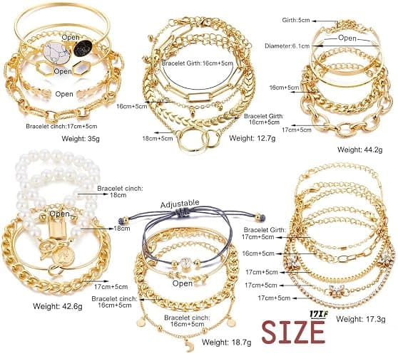 17IF 18-25 PCS(6 Pack) Boho Gold Bracelets Set for Women Stackable Chunky Dainty Bangles Adjustable Chain Flat Cuff Cuban Punk Charm Bundle Jewelry thumbnail 7
