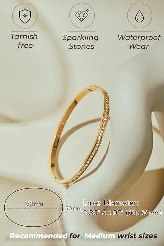 Ruvel 18K PVD Gold Plated Cubic Zirconia Bangle Bracelet for Women, Trendy, Minimalist, Dainty Thin Bangles, Waterproof, Stainless Steel, Everyday Women Gift for Mom Sister Daughter Girlfriend thumbnail 8