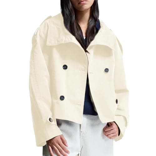 Maohao Women's Cropped Trench Coat Double Breasted Short Jacket High Collar Fall Winter Coats Trendy Outfit with Belt thumbnail 2