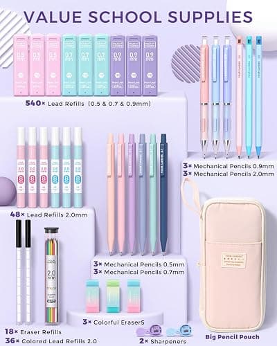 Four Candies 36PCS Aesthetic School Supplies, Mechanical Pencils 0.5mm, 0.7mm, 0.9mm & 2.0mm with 624PCS Lead Refills, Cute Mechanical Pencils for Writing, Drawing & Drafting (Pink) thumbnail 5