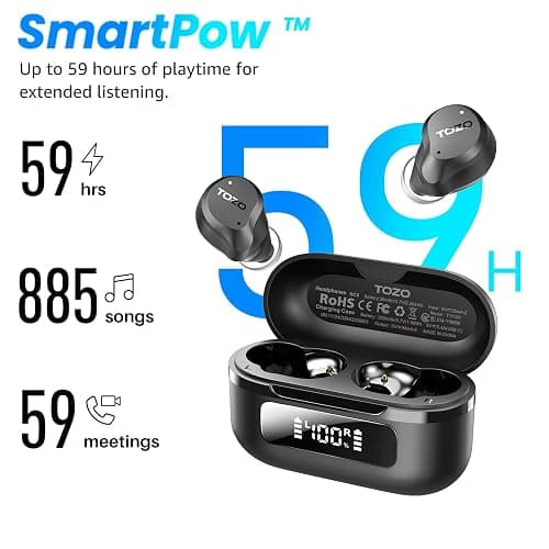 TOZO NC9 Hybrid Active Noise Cancelling Wireless Earbuds, 6 Mics ENC Clear Call, IPX8 Waterproof, in Ear Bluetooth 5.3 Headphones Stereo Bass Ear Buds 59H Playtime with LED Display 32 EQs via APP thumbnail 4